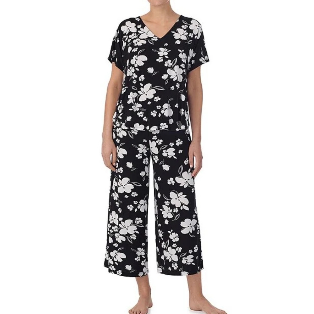 Donna Karan Black and White Floral Pajama Set